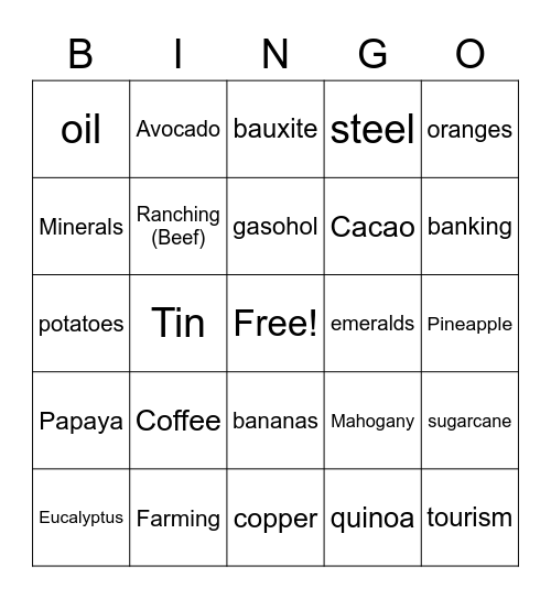 Latin America Resources Bingo Card