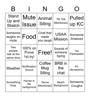 Zoom Bingo Card