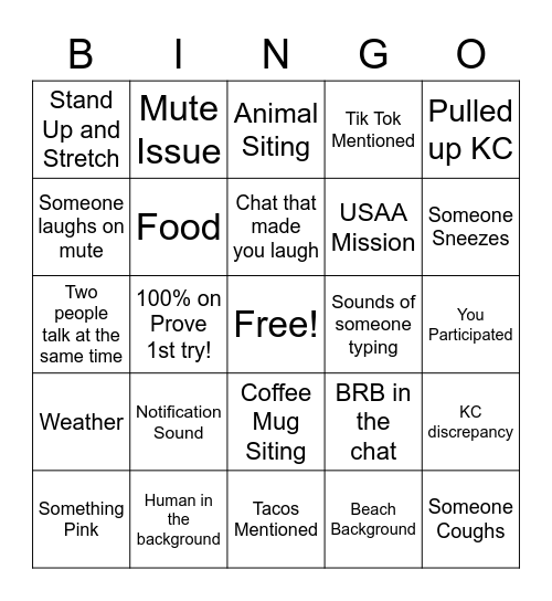 Zoom Bingo Card