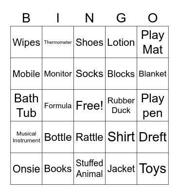 Baby Shower Bingo Card