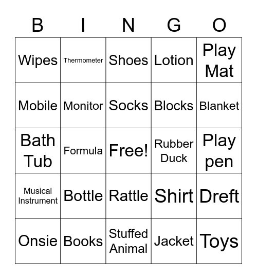 Baby Shower Bingo Card