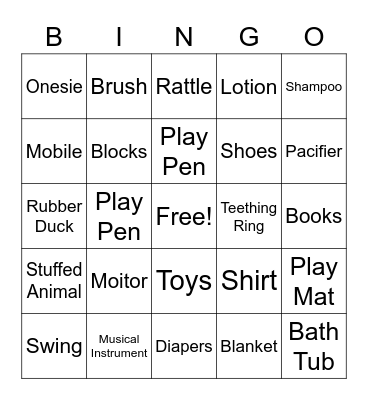 Baby Shower Bingo Card