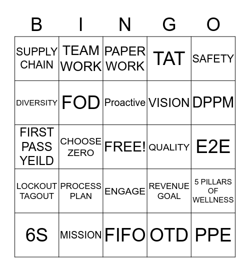 Company Bingo Card