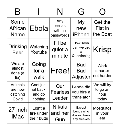 Zoom Meeting Bingo Card
