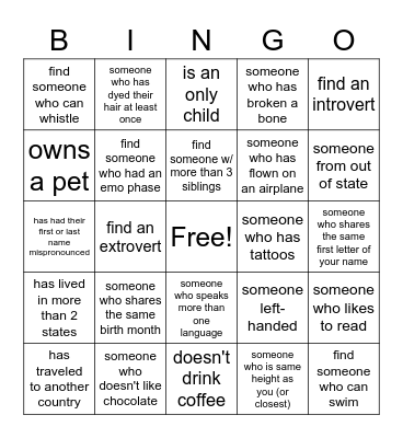 Diversity Bingo Card