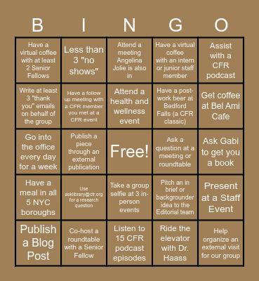 CFR Visiting Fellows Bingo Card