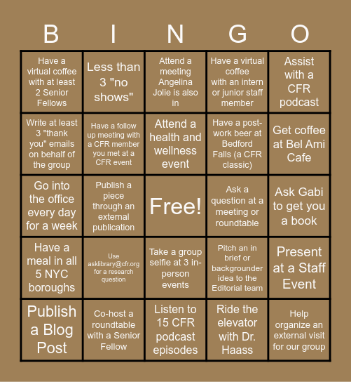 CFR Visiting Fellows Bingo Card