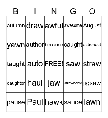 au/aw words Bingo Card