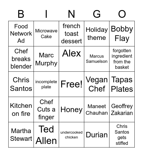 Chopped Bingo Card