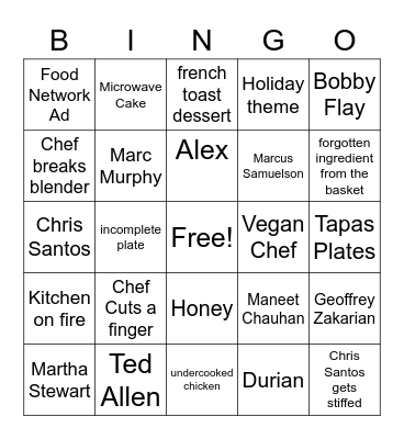 Chopped Bingo Card
