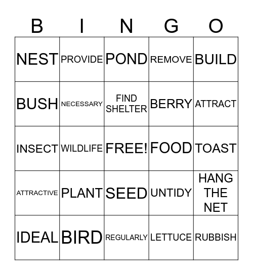 IN THE GARDEN Bingo Card