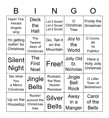 Christmas Carol Bingo Card