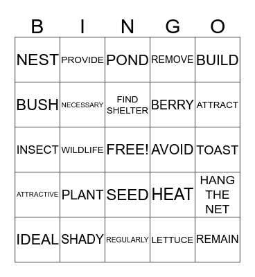 IN THE GARDEN Bingo Card