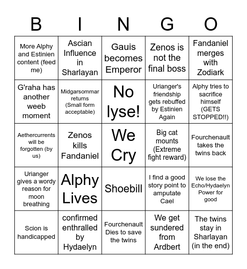 Cael Bingo Card