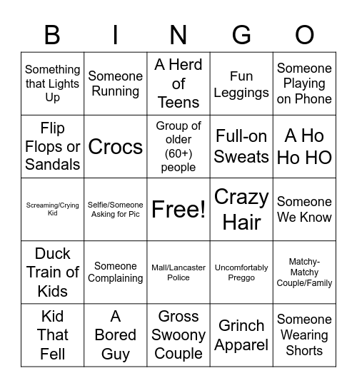 Mall Bingo Card