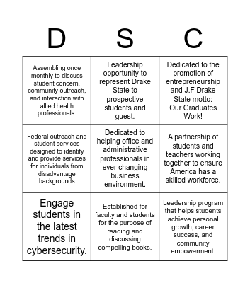 Drake State Community & Technical College Bingo Card