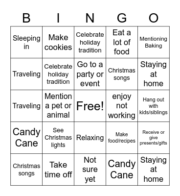 Staff Holiday Bingo Card