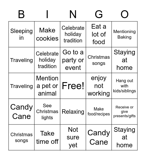 Staff Holiday Bingo Card