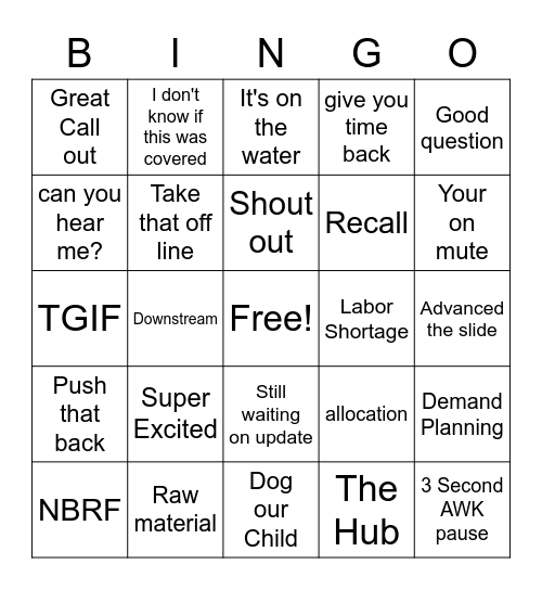 Essential Update Bingo Card