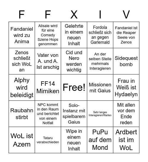 FF14 Endwalker Bingo Card