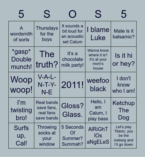 10 YEARS OF 5SOS @ THE HIVE Bingo Card