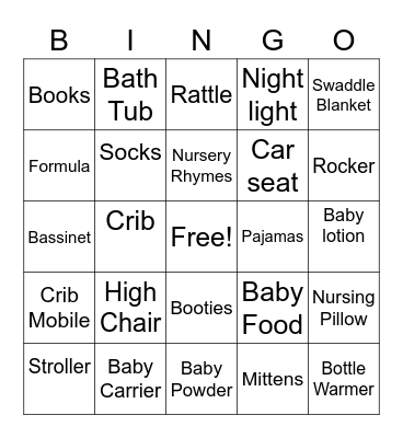 Baby Bingo 1 Bingo Card