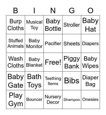 Baby Bingo 2 Bingo Card