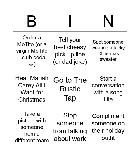 Rise Holiday Party Bingo! Bingo Card