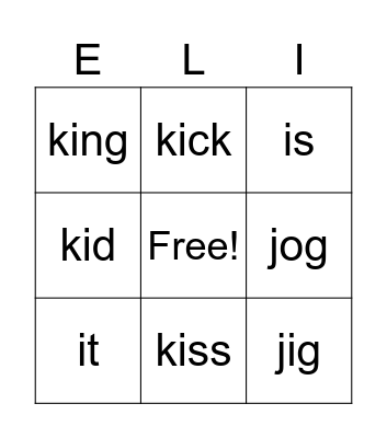 i - k Bingo Card