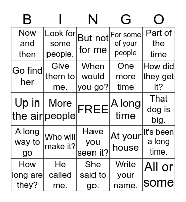 1st Grade Fry Phrases #2 Bingo Card
