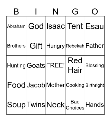 Jacob and Esau Bingo Card