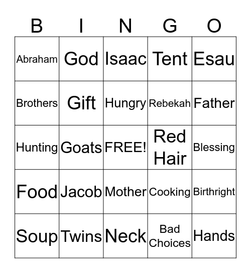 Jacob and Esau Bingo Card