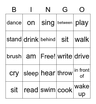ACTION WORDS Bingo Card