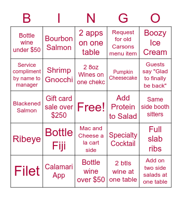 CARSONS BINGO Card