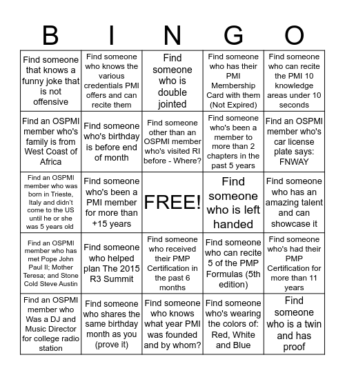 2015 R3 Summit BINGO Card