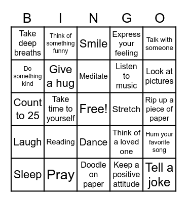 Coping Skills Read Bingo Card