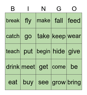Irregular Verbs Bingo Card