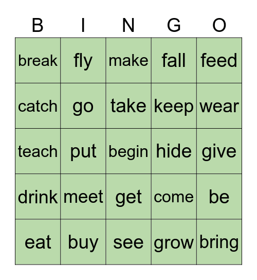 Irregular Verbs Bingo Card