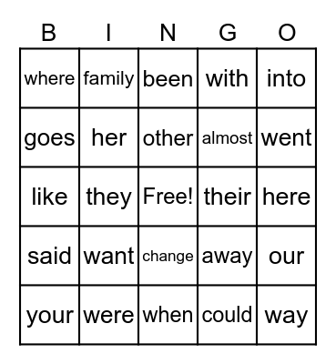 2nd Grade Sight Words Bingo Card