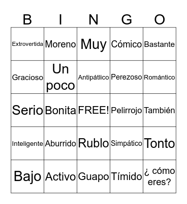 Describing people bingo  Bingo Card