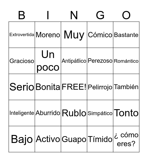 Describing people bingo  Bingo Card