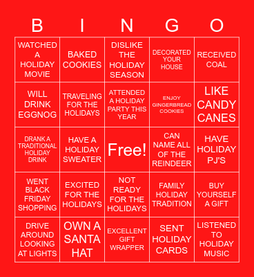 NG Holiday Bingo Card