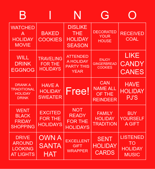 NG Holiday Bingo Card