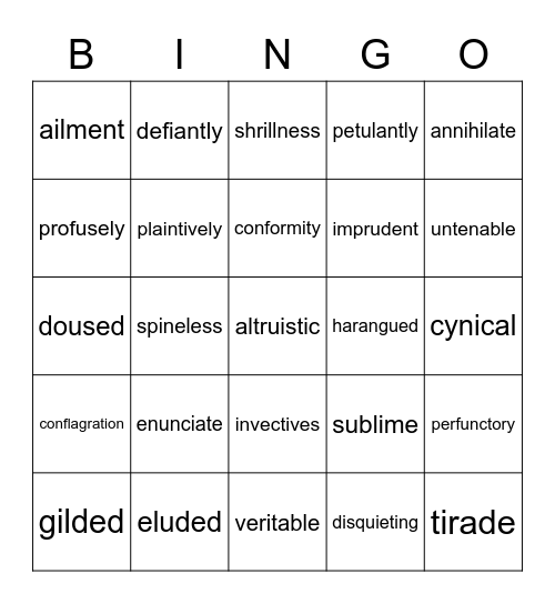 Metamorphosis Bingo Card