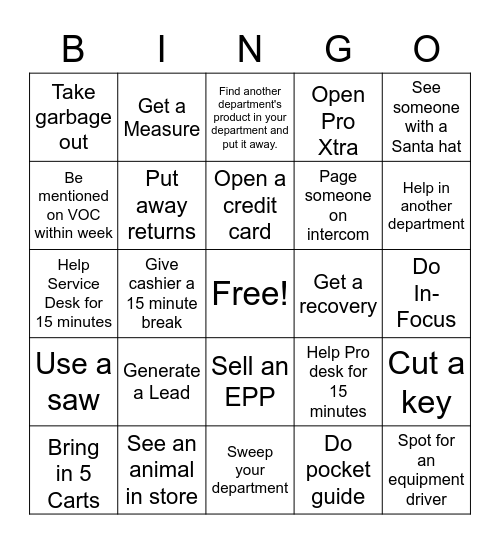 Home Depot Bingo Card