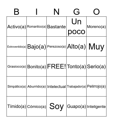 Discribing People  Bingo Card