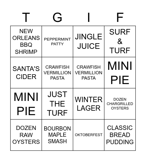 FRIDAY NIGHT BINGO Card