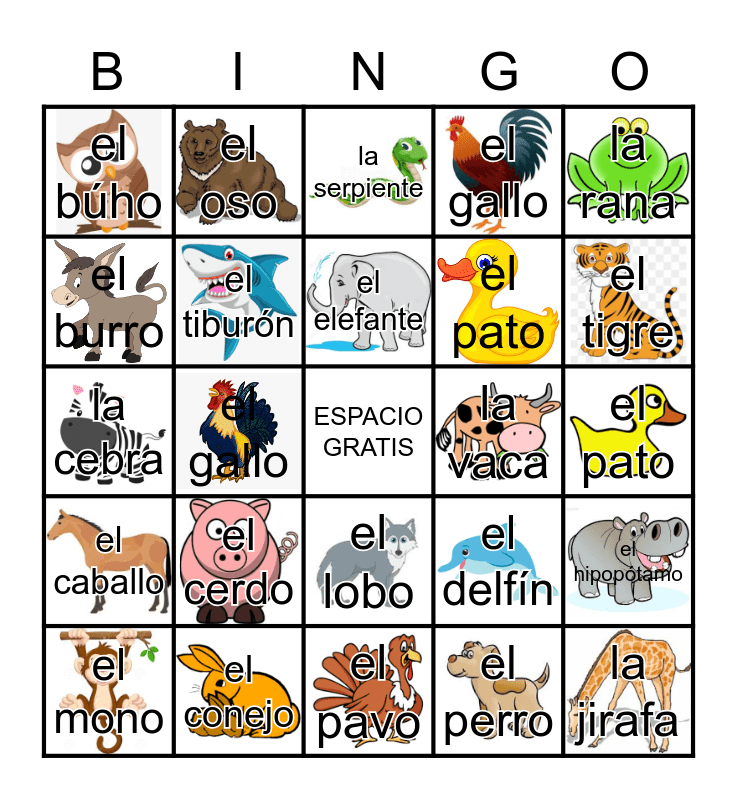 Los animales Bingo Card