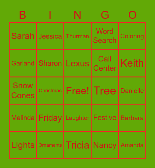 Festive Friday! Bingo Card