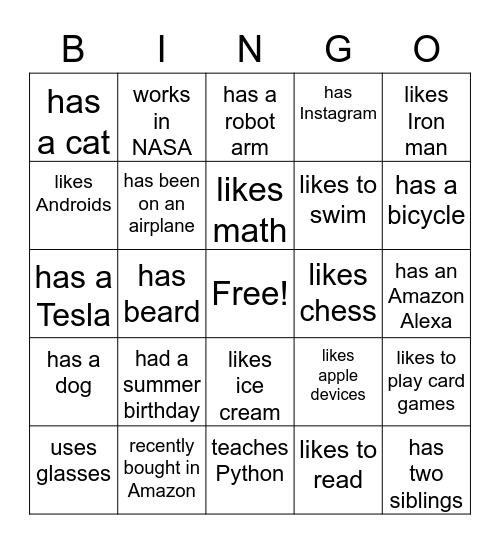 Find Someone Who... Bingo Card